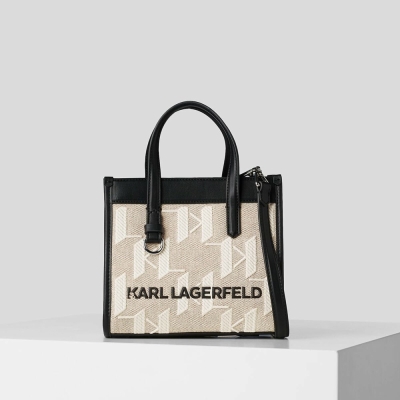 Beige / White / Black Women's Karl Lagerfeld K/Skuare Monogram Small Tote Bags | TH273LJRK