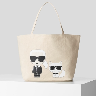 Beige Women's Karl Lagerfeld Ikonik Karl & Choupette Tote Bags | TH146YXKU