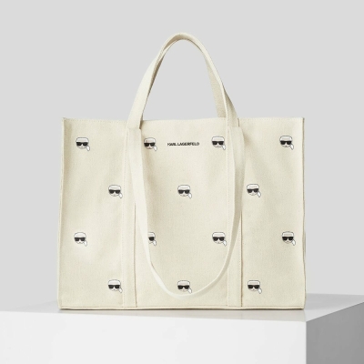 Beige Women's Karl Lagerfeld K/Ikonik Canvas Shopper Tote Bags | TH190JKTV