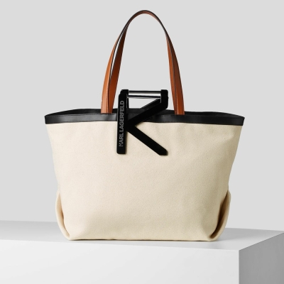 Beige Women's Karl Lagerfeld K/Karl Handle Large Canvas Tote Bags | TH025LKYI