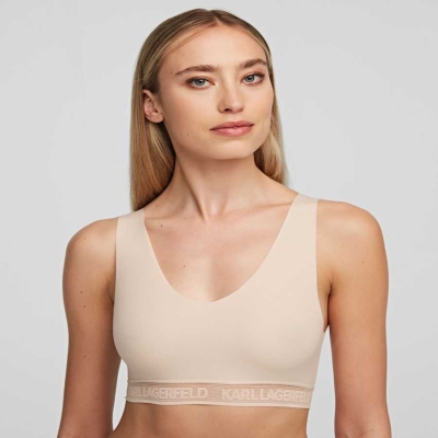 Beige Women's Karl Lagerfeld Ultra-light Karl Logo Bralette Underwear | TH165VRDM