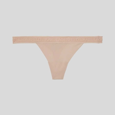 Beige Women's Karl Lagerfeld Ultra-light Karl Logo Thong Underwear | TH381FUMP