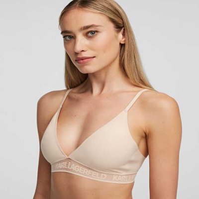 Beige Women's Karl Lagerfeld Ultra-light Karl Logo Triangle Bra Underwear | TH407DYIS