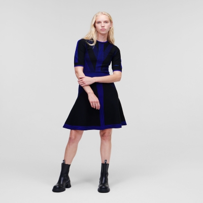 Black / Blue Women's Karl Lagerfeld Geometric Knit Dresses | TH670MUON