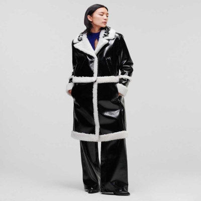 Black / Cream Women's Karl Lagerfeld Faux-shearling Transformer Coats | TH768MEJV