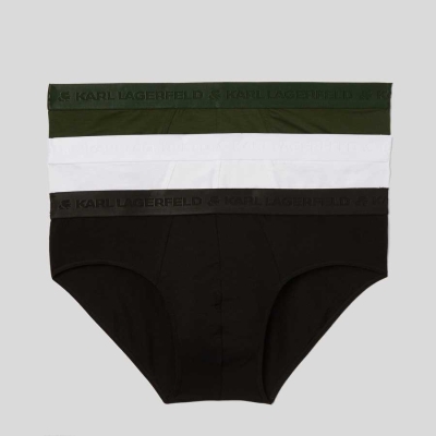 Black / Khaki / White Men's Karl Lagerfeld Premium Karl Logo Brief – 3 Pack Underwear | TH379EICF