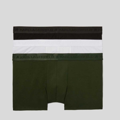 Black / Khaki / White Men's Karl Lagerfeld Premium Karl Logo Trunks – 3 Pack Underwear | TH931HGAO