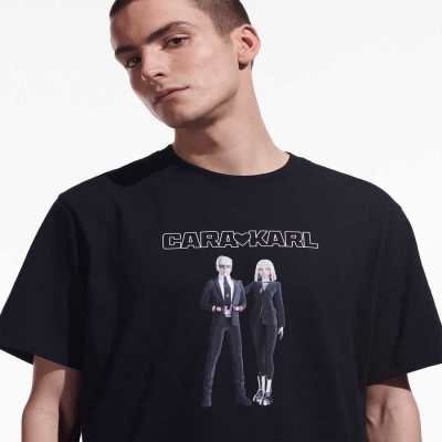 Black Men's Karl Lagerfeld Cara Loves Karl Avatar T-Shirts | TH260NROQ