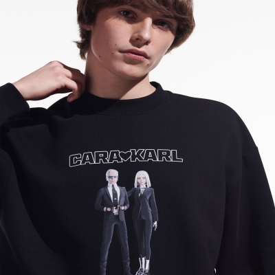 Black Men's Karl Lagerfeld Cara Loves Karl Avatar Sweatshirts | TH652KAJS