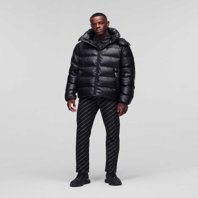 Black Men's Karl Lagerfeld Faux-leather Down Jackets | TH279ZVAY