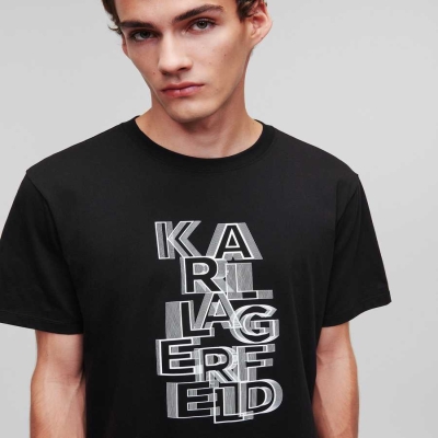 Black Men's Karl Lagerfeld Graphic Karl Logo T-Shirts | TH479ZXBU