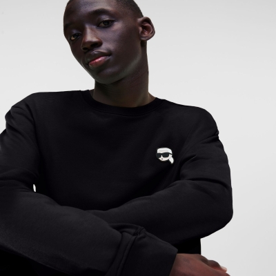 Black Men's Karl Lagerfeld Ikonik 2.0 Patch Sweatshirts | TH498HMUW