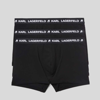 Black Men's Karl Lagerfeld Karl Logo Monochrome Trunks - 3 Pack Underwear | TH615MLPH