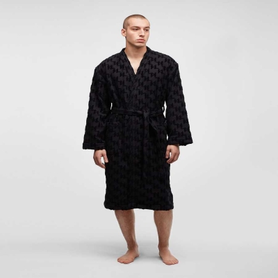 Black Men's Karl Lagerfeld Kl Monogram Bathrobe Loungewear | TH324NTMI