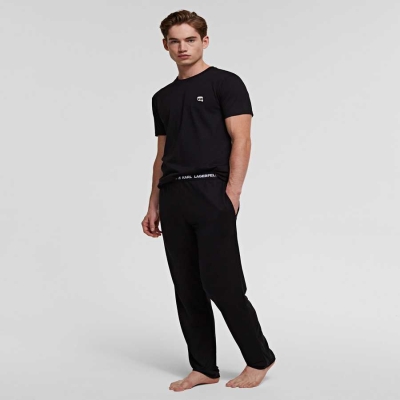 Black Men's Karl Lagerfeld Logo Pajama Pants Sleepwear | TH563JLCO