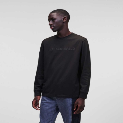 Black Men's Karl Lagerfeld Long-sleeved Karl Logo T-Shirts | TH721IEUX