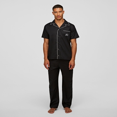 Black Men's Karl Lagerfeld Piped Pajama Set Sleepwear | TH594OKHR