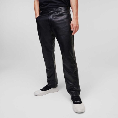 Black Men's Karl Lagerfeld Premium Leather Pants | TH391WSBT