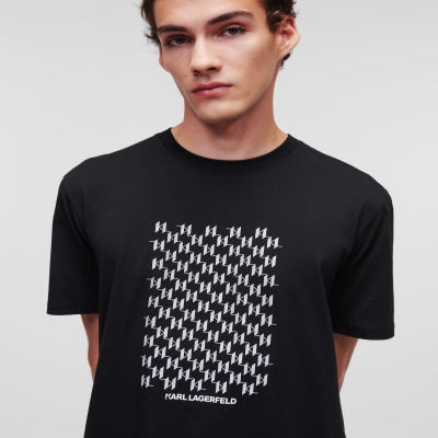 Black Men's Karl Lagerfeld Reflective Karl Monogram T-Shirts | TH097DYQS