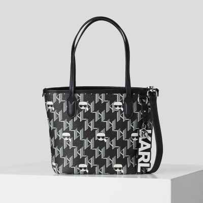 Black / Multicolor Women's Karl Lagerfeld K/Ikonik Monogram Small All-over-print Tote Bags | TH937CFYJ