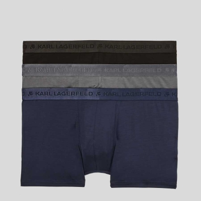 Black / Navy / Grey Men's Karl Lagerfeld Premium Karl Logo Trunks – 3 Pack Underwear | TH596IJMH