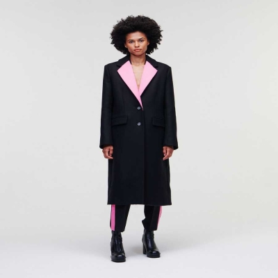 Black / Pink Women's Karl Lagerfeld Colour-pop Lapel Tailored Coats | TH971SIKQ