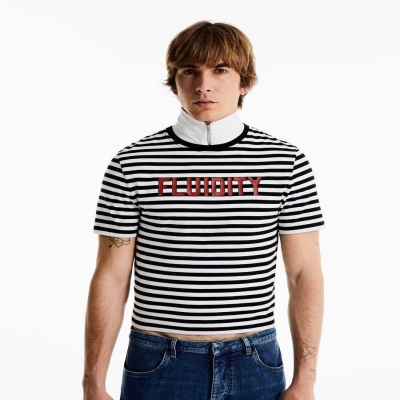 Black / White Men's Karl Lagerfeld Karl Lagerfeld X Alled-martinez Striped T-Shirts | TH385TRDW