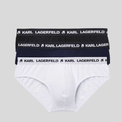 Black / White / Navy Men's Karl Lagerfeld Logo Briefs 3-pack Underwear | TH479XEHR