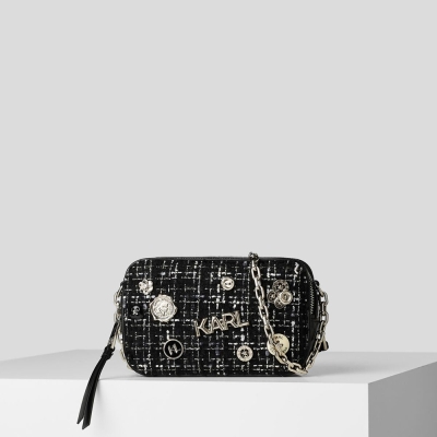 Black / White Women's Karl Lagerfeld K/Badges BouclÉ Camera Bag | TH356NGOI