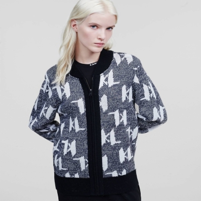 Black / White Women's Karl Lagerfeld Kl Monogram Zip Knitwear | TH574DIJQ