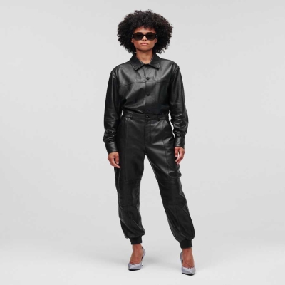 Black Women's Karl Lagerfeld Athleisure Leather Pants | TH926WSAJ