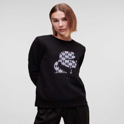 Black Women's Karl Lagerfeld BOUCLÉ Karl Profile Sweatshirts | TH019LDYK