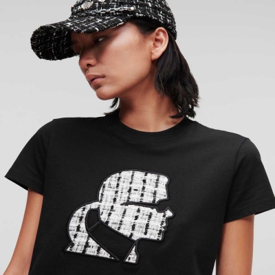 Black Women's Karl Lagerfeld BOUCLÉ Karl Profile T-Shirts | TH756HGYF