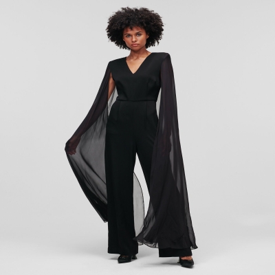 Black Women's Karl Lagerfeld Caped Dresses | TH719RHSK