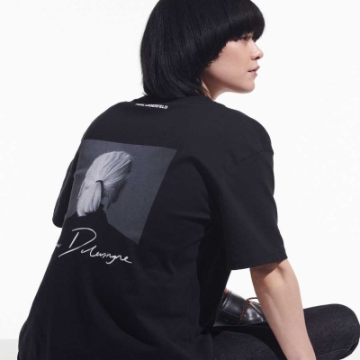 Black Women's Karl Lagerfeld Cara Loves Karl Signature T-Shirts | TH073WTEU