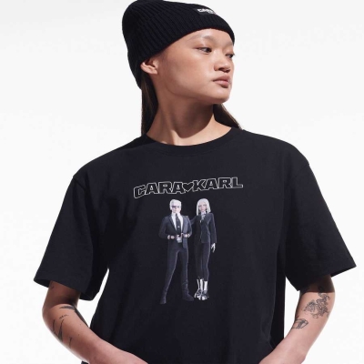 Black Women's Karl Lagerfeld Cara Loves Karl Avatar T-Shirts | TH320MNUW