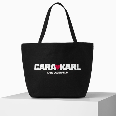 Black Women's Karl Lagerfeld Cara Loves Karl Canvas Shopper Tote Bags | TH346EYGH