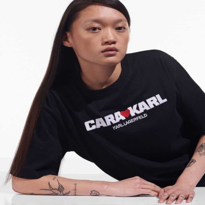 Black Women's Karl Lagerfeld Cara Loves Karl T-Shirts | TH402XCNG