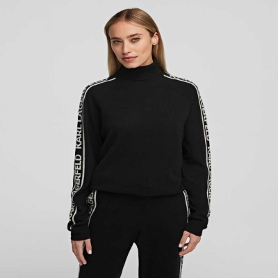 Black Women's Karl Lagerfeld Cashmere Turtleneck Sweater Loungewear | TH915JMLE