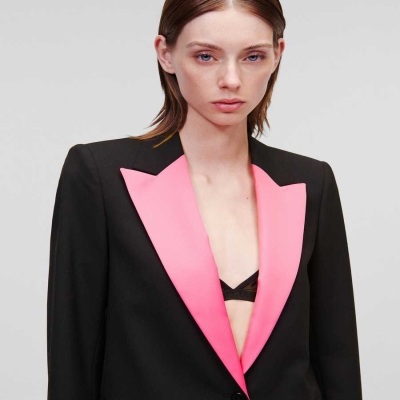 Black Women's Karl Lagerfeld Colour-pop Lapel Tailored Blazers | TH502QVOW