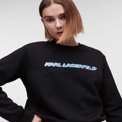 Black Women's Karl Lagerfeld Cropped Karl Future Logo Sweatshirts | TH698JVZE