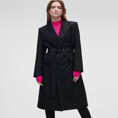 Black Women's Karl Lagerfeld Double-breasted Tailored Coats | TH768MPBJ