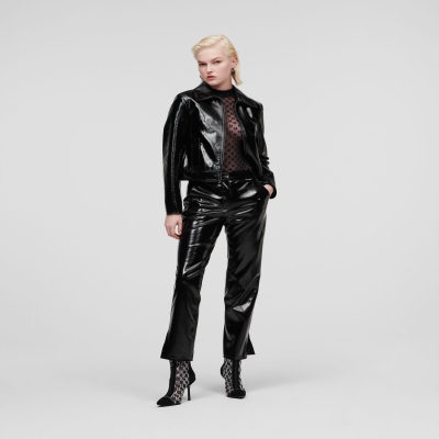 Black Women's Karl Lagerfeld Faux Patent Leather Pants | TH468OBLW