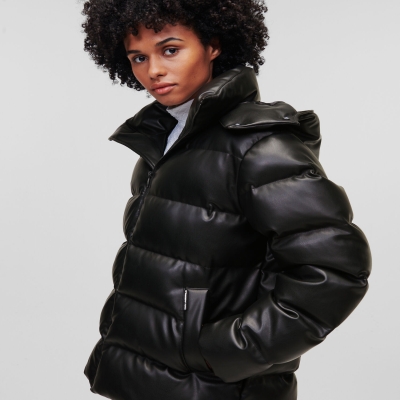 Black Women's Karl Lagerfeld Faux-leather Down Jackets | TH721IHAM