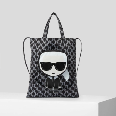 Black Women's Karl Lagerfeld K/Ikonik Monogram Packable Nylon Tote Bags | TH956TFCN