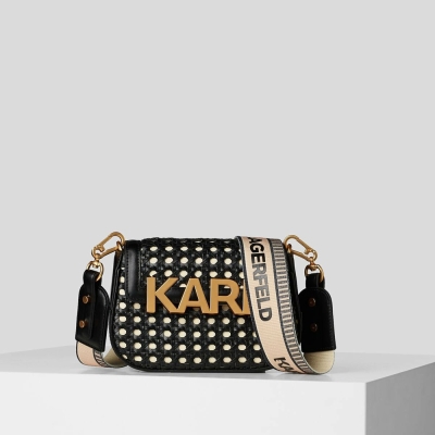 Black Women's Karl Lagerfeld K/Letters Small Woven Crossbody Bags | TH156DOFA