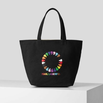 Black Women's Karl Lagerfeld K/Love Reversible Canvas Tote Bags | TH704NRYX