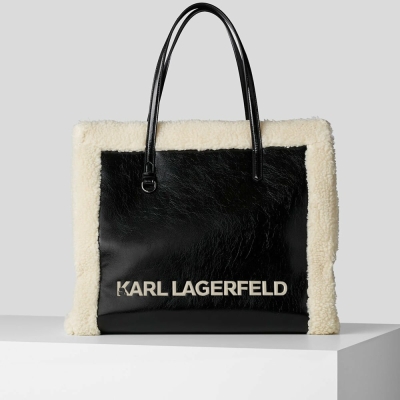 Black Women's Karl Lagerfeld K/Skuare Faux-shearling Tote Bags | TH518ZQRE