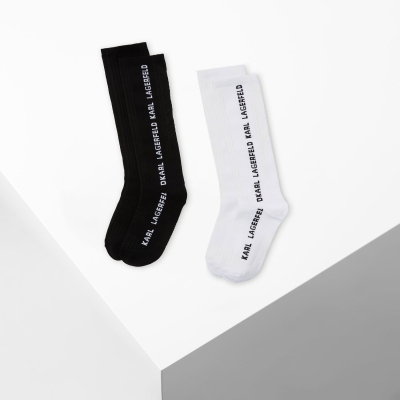 Black Women's Karl Lagerfeld Karl Classic Long Socks - 2 Pack Underwear | TH527AEXI