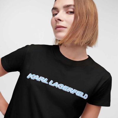 Black Women's Karl Lagerfeld Karl Future Logo T-Shirts | TH406SJEC